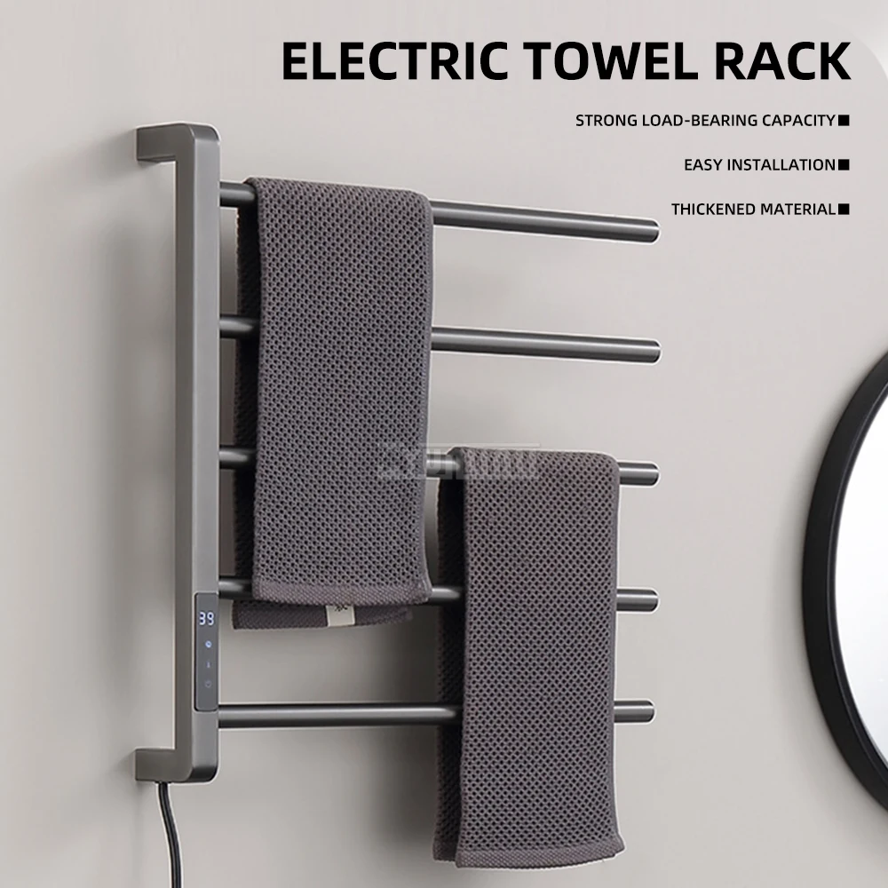 Smart Digital Thermostatic Electric Towel Warmer, Carbon Fiber Heating Bath Towel Rack with LCD Display for Bathroom