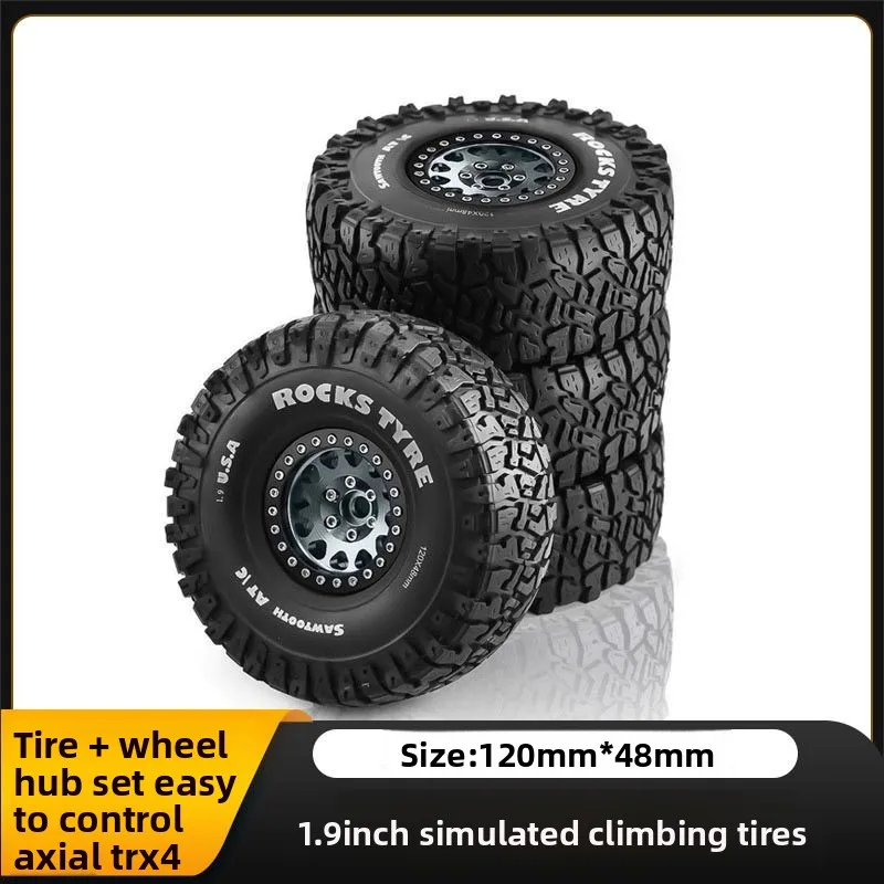 

4PCS 1.9inch Metal Wheel Hub Rubber Tires Kit for 1/10 RC Crawler Car Traxxas TRX4 Defender Bronco AXIAL SCX10 RC4WD D90 Wraith