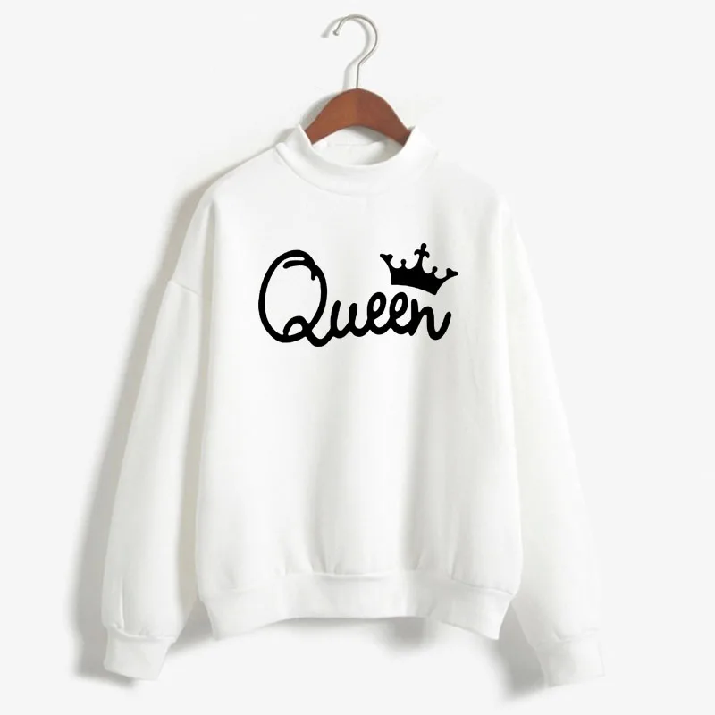 Queen Crown Print Woman Sweatshirt Sweet Korean O-neck Knitted Pullovers Thick Autumn Winter Candy Color Couples Clothing