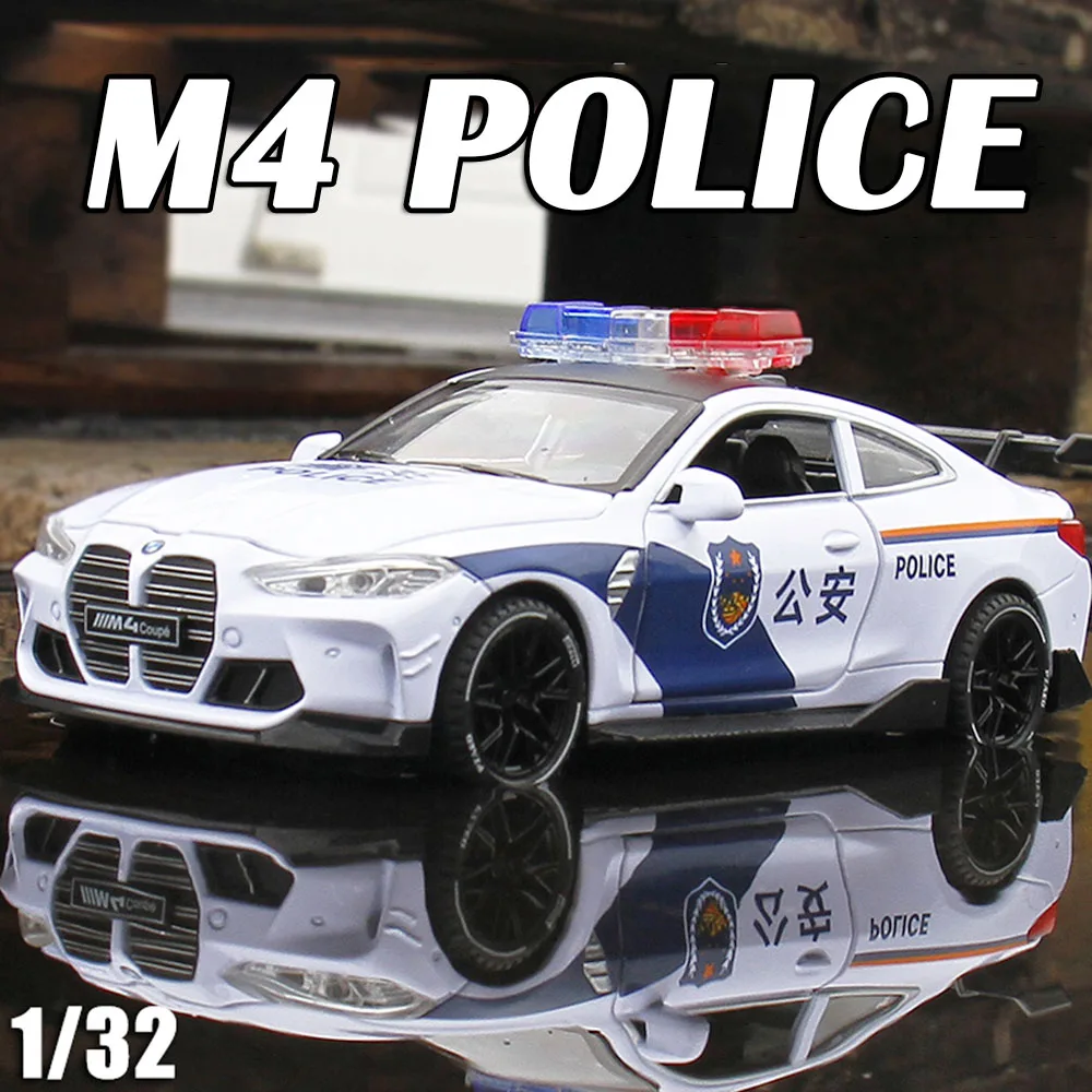 1:32 M4 Polizei Modellauto Spielzeug Metalldruckguss X5 Fahrzeuge Sound Licht Türen geöffnet zurückziehen Spielzeugmodelle Weihnachtsgeschenke für Jungen