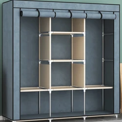 Foldable Double Rod Wardrobe Bedroom Clothes Closet Organizer Rental Room Home Furniture Clothes Storage for Living Room