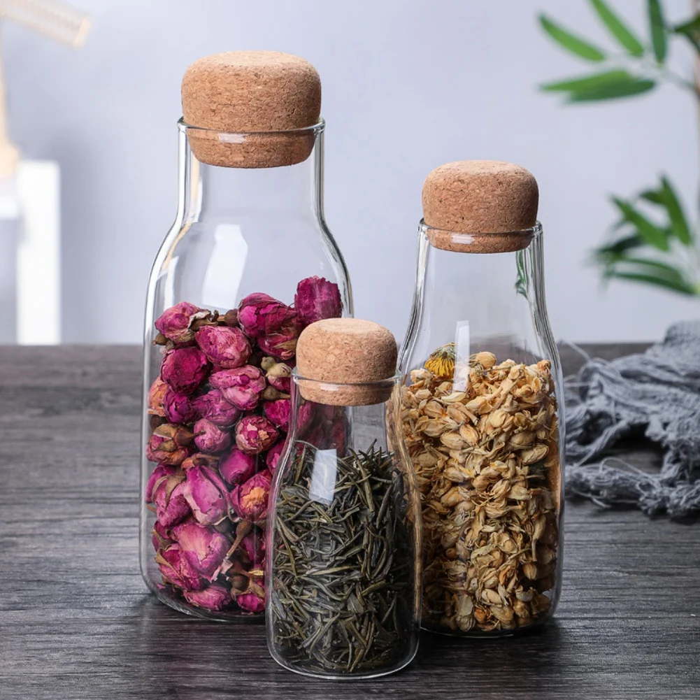 Clear Glass Storage Jar With Cork Lid Bottle Sealed Tank Tea Can Cereal Coffee Beans Cereals Storage Tank Juice Milk Bottle