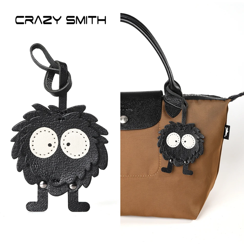 

CRAZYSMITH Handmade Genuine Leather Bag Charm Black Sprite Keychain Purse Charms Bag Pendant for Handbag DIY Gift Bag Accessorie
