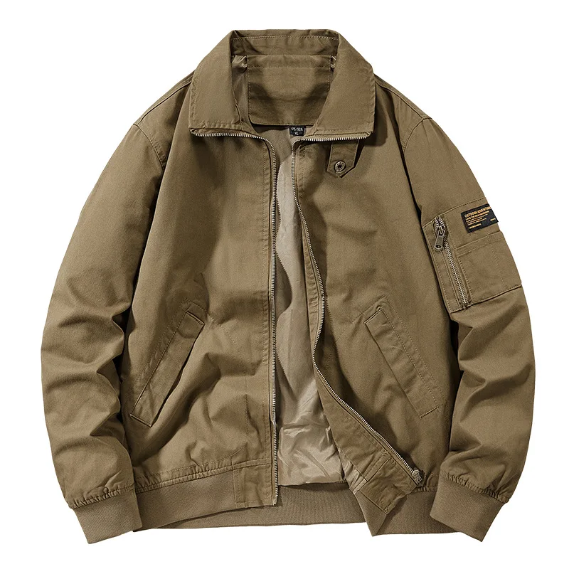 

2025 Spring Autumn Men's Workwear Jacket Loose Casual Coat Collar American Style Jacket Men's Retro Flight Shirt Outerwear
