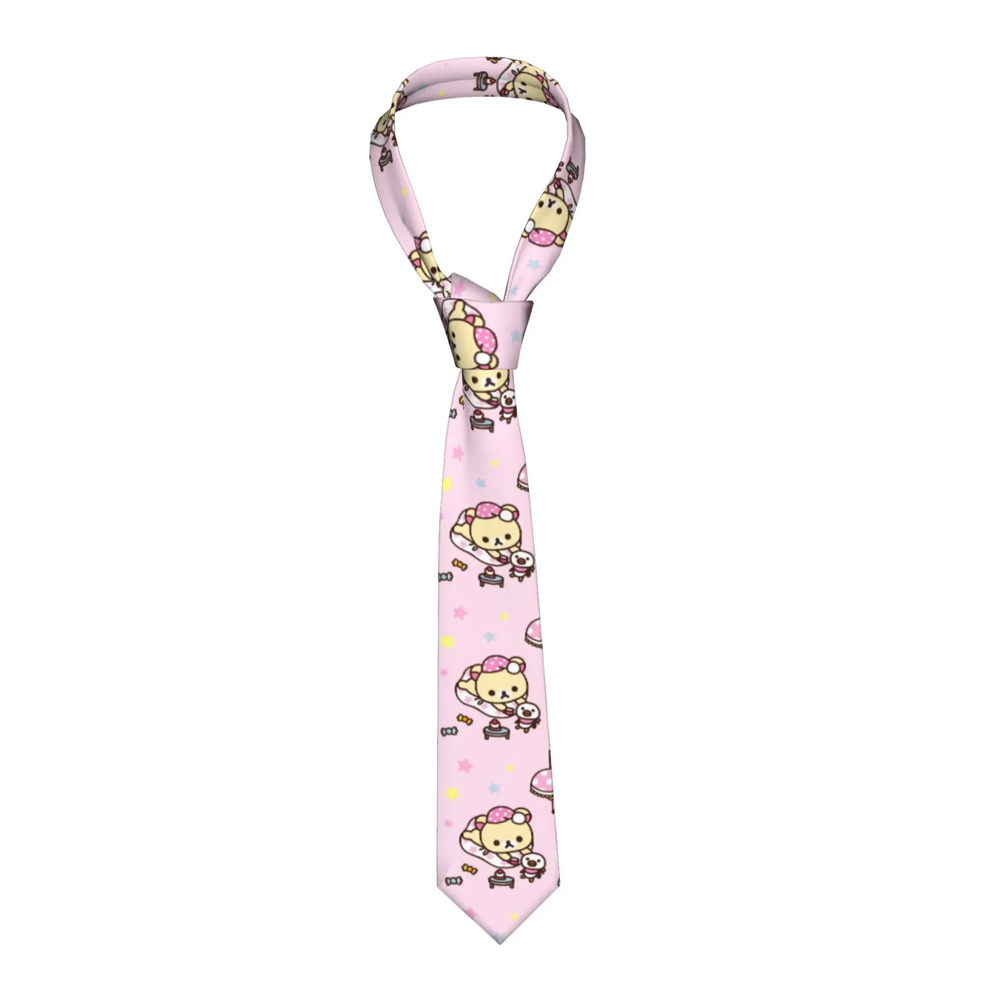 Pink Bear Polka Dots Necktie Men Polyester 8 cm Wide Neck Tie Rilakkumas for Mens Shirt Accessories Cravat Wedding Gift
