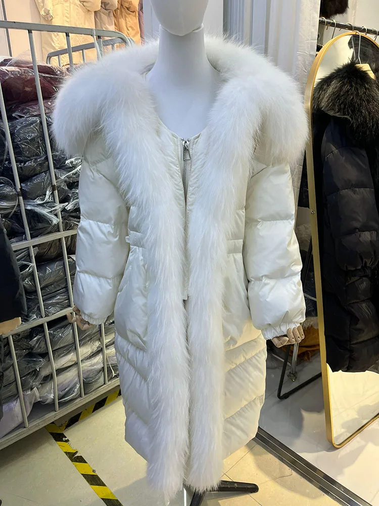 Puffer Jacket Winter Autumn Women Real Natural Fox Fur Coat Women Long Female Thick Warm Hooded White Duck Down Coat Overwear - Image 4
