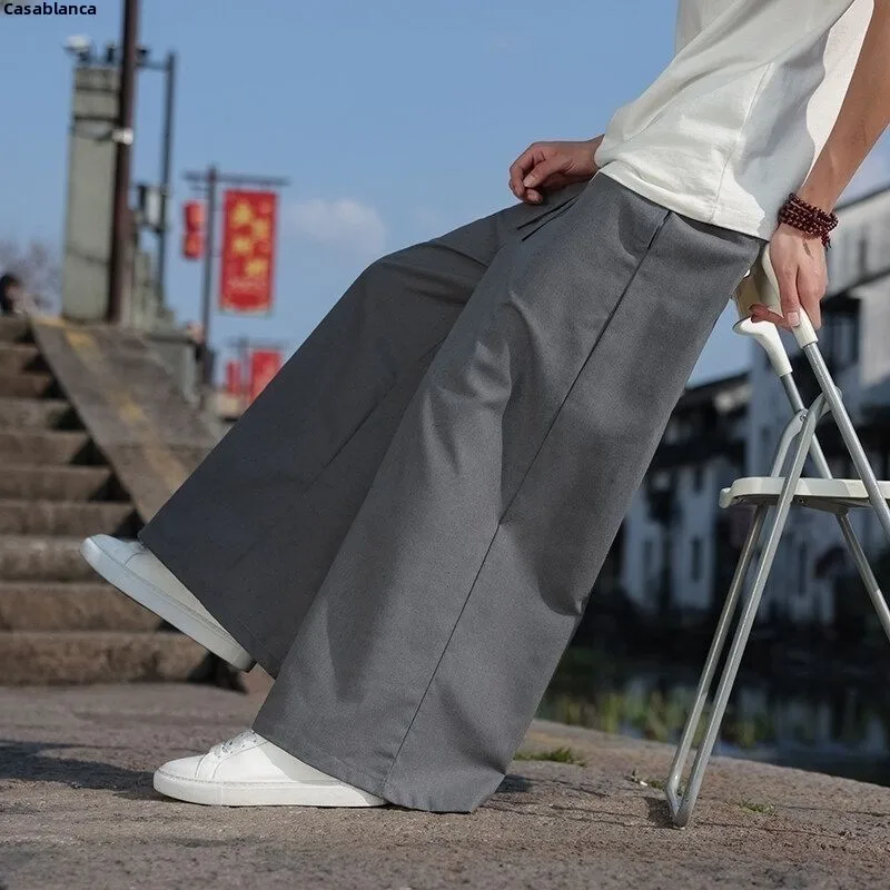 

Свободные хлопковые и льняные повседневные брюки, широкие брюки, прямые льняные длинные брюки, японские повседневные брюки для мужчин