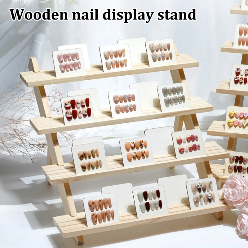 

4/5 Levels Nail Gel Color Display Stand Wood Fake Nail Tips Display Holder Art Decoration Showing Shelf Stand