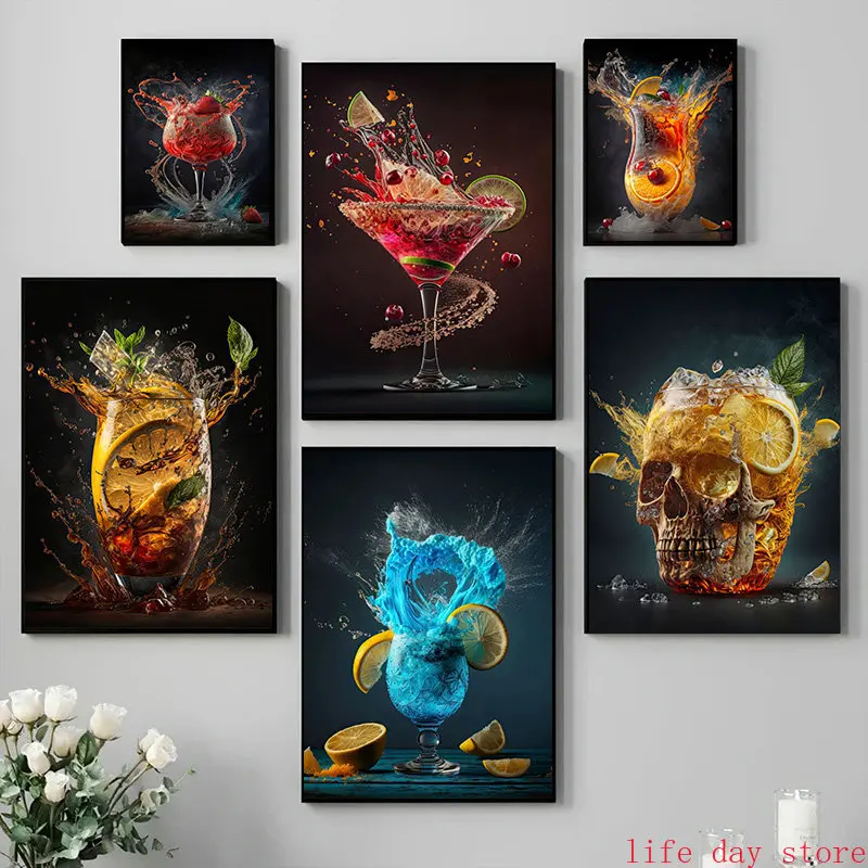 Carteles con estampado de Spritz para decoración del hogar, pintura en lienzo de cóctel, zumo de fruta, bebida de Sangria, Gin, Negroni, Martini, whisky, Club, Bar