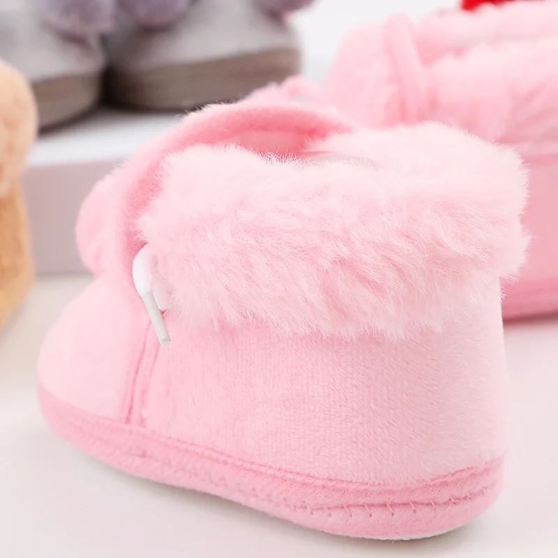 Winter Baby Boot Solid Cotton Thicken Warm Plush Bow Snow Boot Newborn Infant Anti-Slip Soft Sole Casual First Walker Baby Shoes