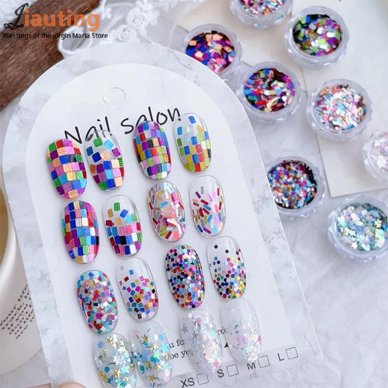 1jar Colorful Iridescent Laser Nail Glitter Decoration Mixed Colors Sequin Flakes Manicure Accessories DIY Nail Art Design