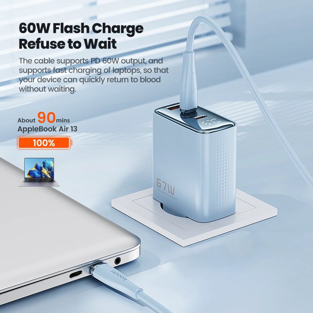 Toocki 60W USB C Cable Fast Charging Type C To Type C Cable For iPhone 15 Pro Samsung S24 Xiaomi Huawei Applebook Soft Data Cord