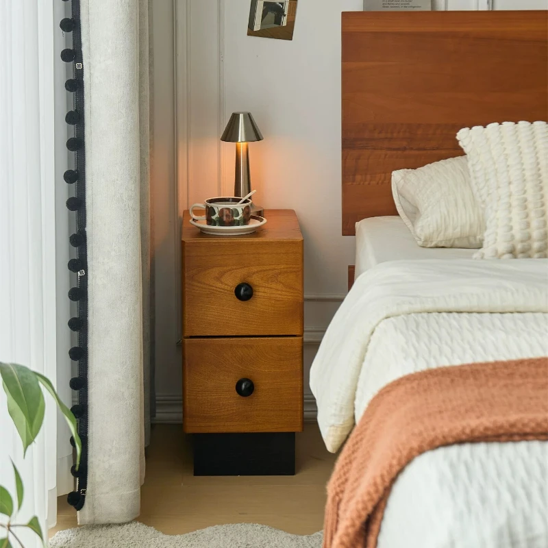 Mid-Century Nightstand, Narrow Side Table with Two Drawers for Bedroom, Large Capacity Storage Cabinet, Aesthetic Home Decor