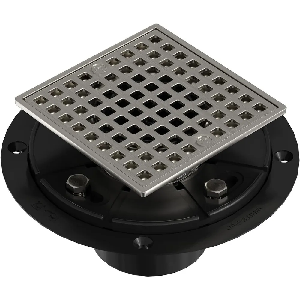 

Квадратный низкопрофильный напольный слив с фланцем, решетка из нержавеющей стали, матовая отделка, одобрен CUPC