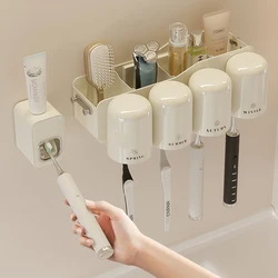 Wall Mounted Toothbrush Holder No Punching Toothpaste Toothbrush Storage Rack Transparent Mouthwash Cup Toothbrush Bathroom Set