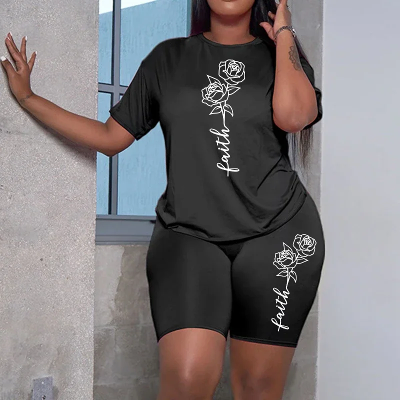 

Faith Letter Printed Tracksuit for Women Summer Hot Sale Shorts Set Ladies Home Outdoor Daily Casual Fashion 2pcs Set Gym Outfit