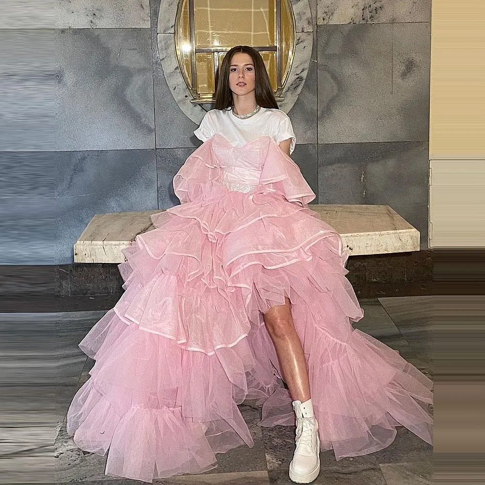 

Pink High Low Evening Party Skirt Without Top Tiered Tiered Long Mesh Maxi Tulle Skirt For Women Bridal Bottom