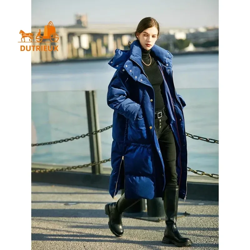 New Winter Cotton Jacket for Women,90% White Duck Down Imported Velvet Thickened Down Jacket for Women Long Hooded Loose Version