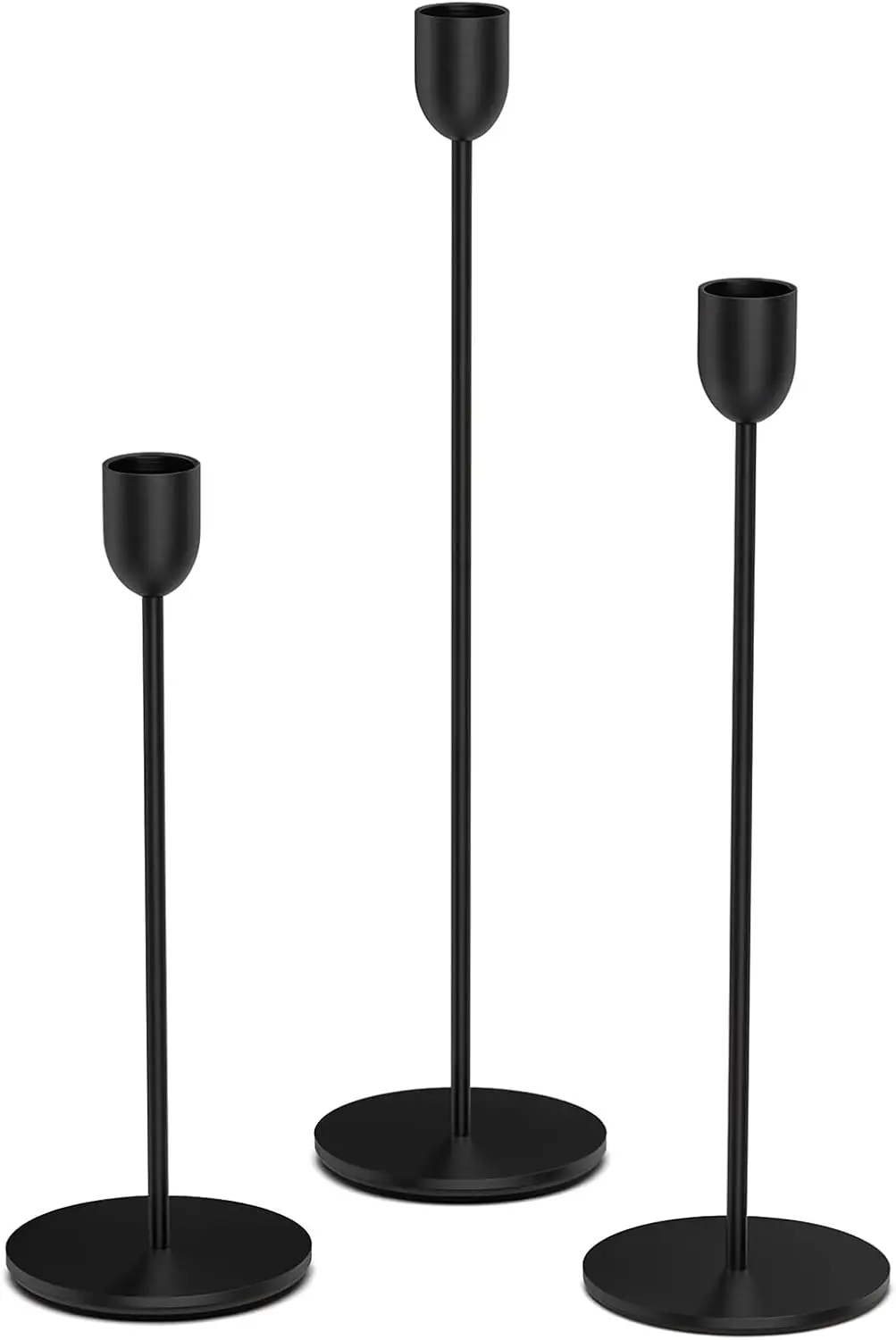 Black Tall Candle Candlestick Holder, 3PCS Taper Pillar Candle Sticks Stand Holders Decor, Centerpiece Dining Table Wedding Festive Fireplace Mantle Vintage Room Decorations, Housewarming Gift