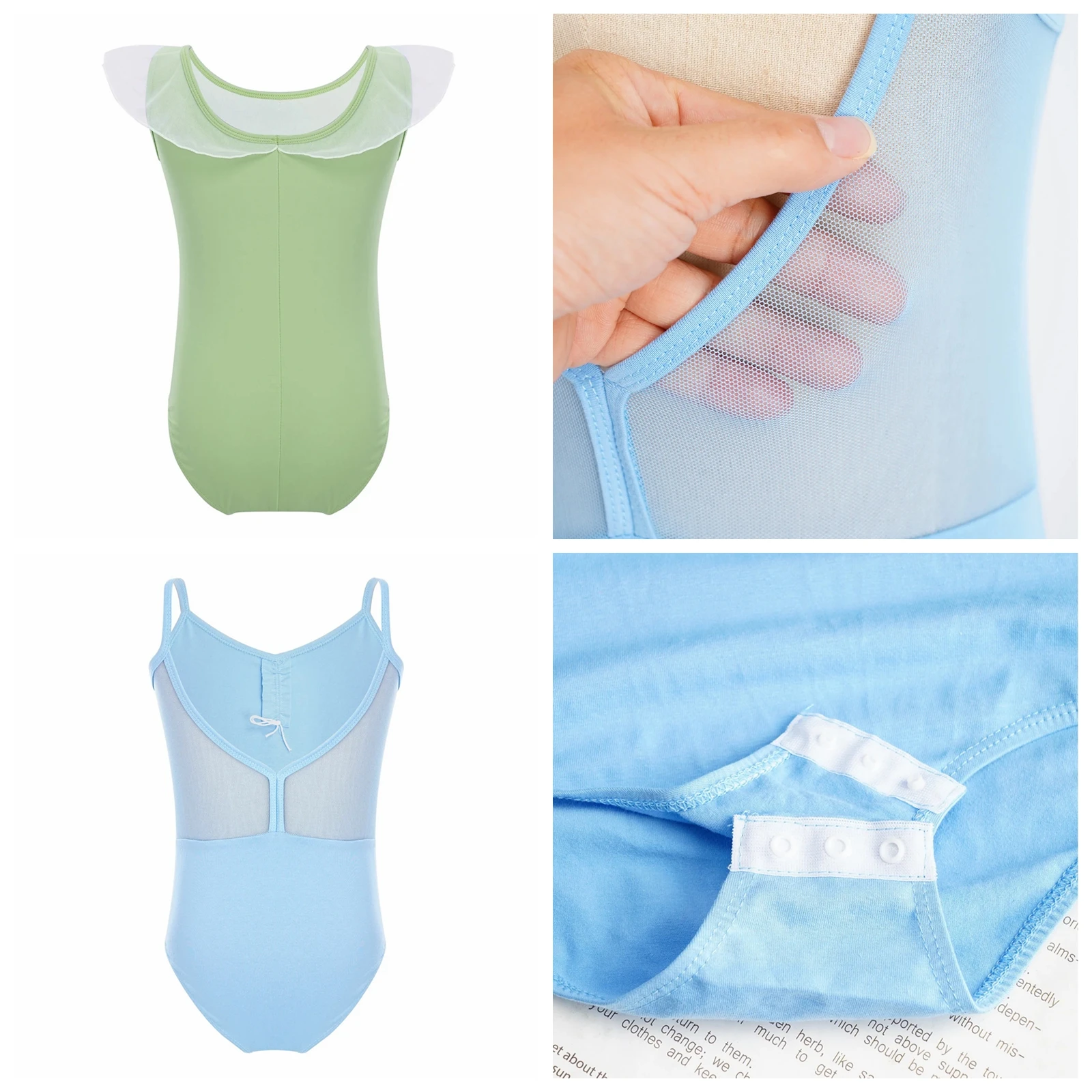 Kids Girls Sleeveless Mesh Ruffles Ballet Dance Leotards Figure Skating Jumpsuits for Rhythmic Gymnastics Dance Practice