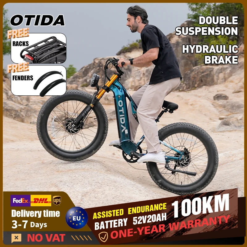 bicicleta electrica para adultos otida s26 con doble motor potente 52v20ah 26 pulgadas neumaticos gruesos 40 bicicleta electrica de montana todoterreno mtb