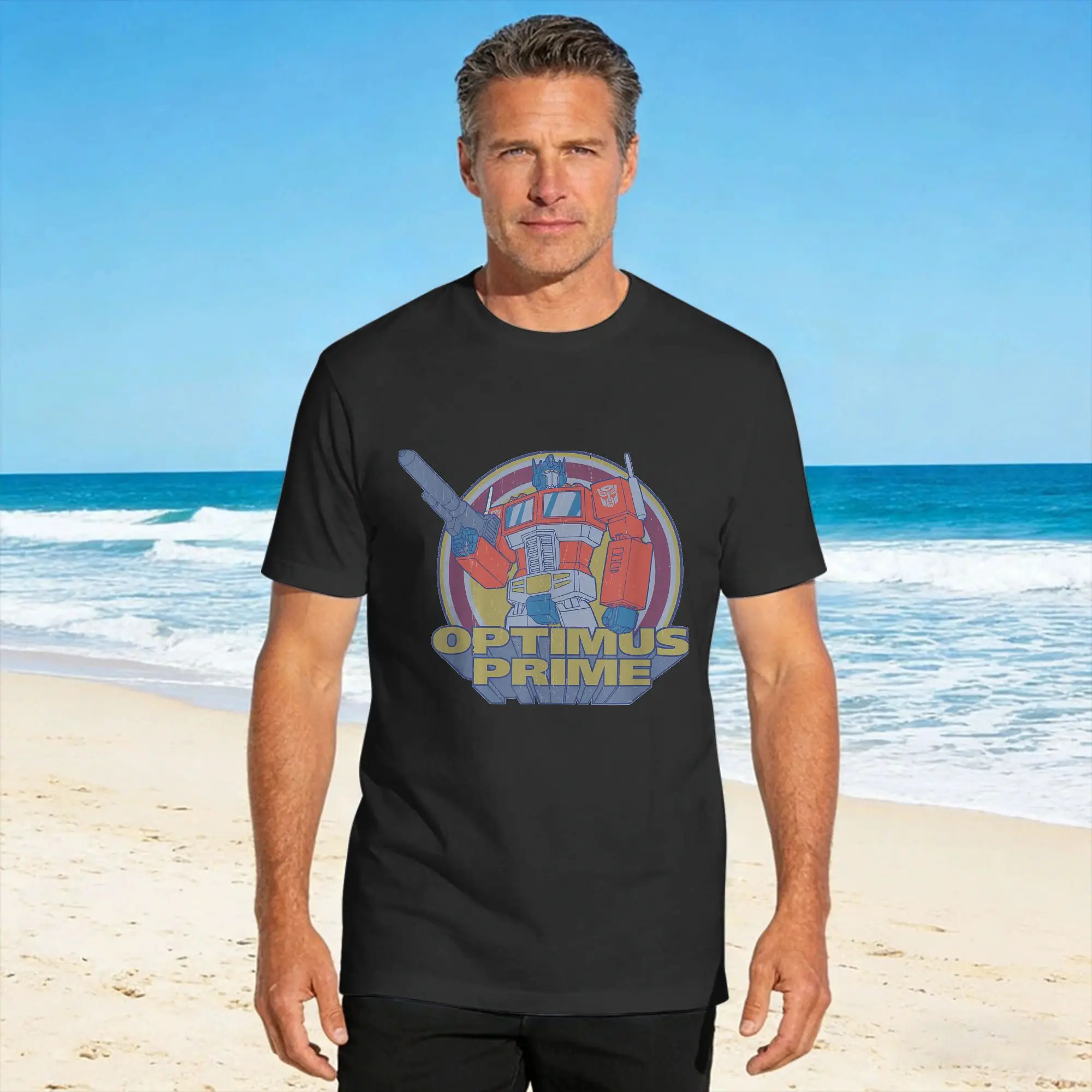 Optimus Prime Retro Portrait T-Shirt  Hippie T Shirts Short Sleeves Y2K Fun Tshirt Summer 100% Cotton Plus Size Clothes