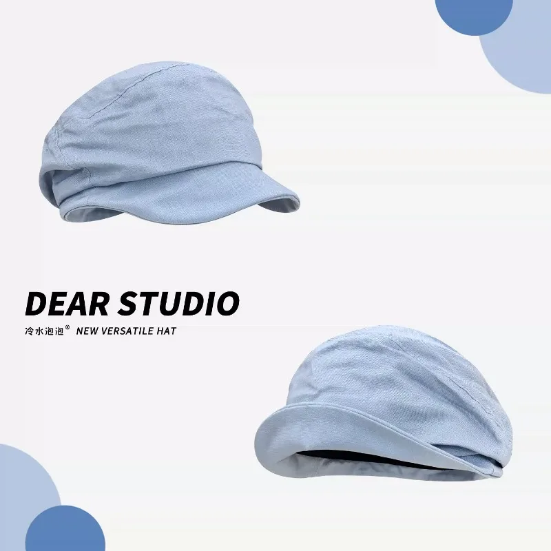 

New Retro Pleated Design Cloud Berets for Women Summer Travel Sun Protection Versatile Show Face Small Literary Painter's Hat