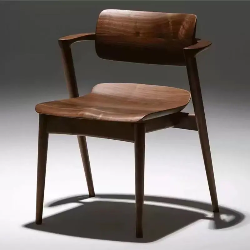 Modern Classic Semi-High Back Ash Wood Dining Chair Walnut Color For Home Office Park Restaurant Coffee Shop Dining Room