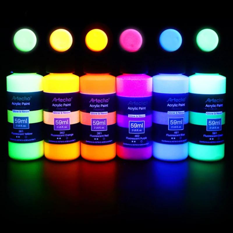 

59ml High Brightness Luminescen Acrylic Paint Hand Drawn Graffiti DIY Clothes Shoes Walls Textile Painting Noctilucent Pigment