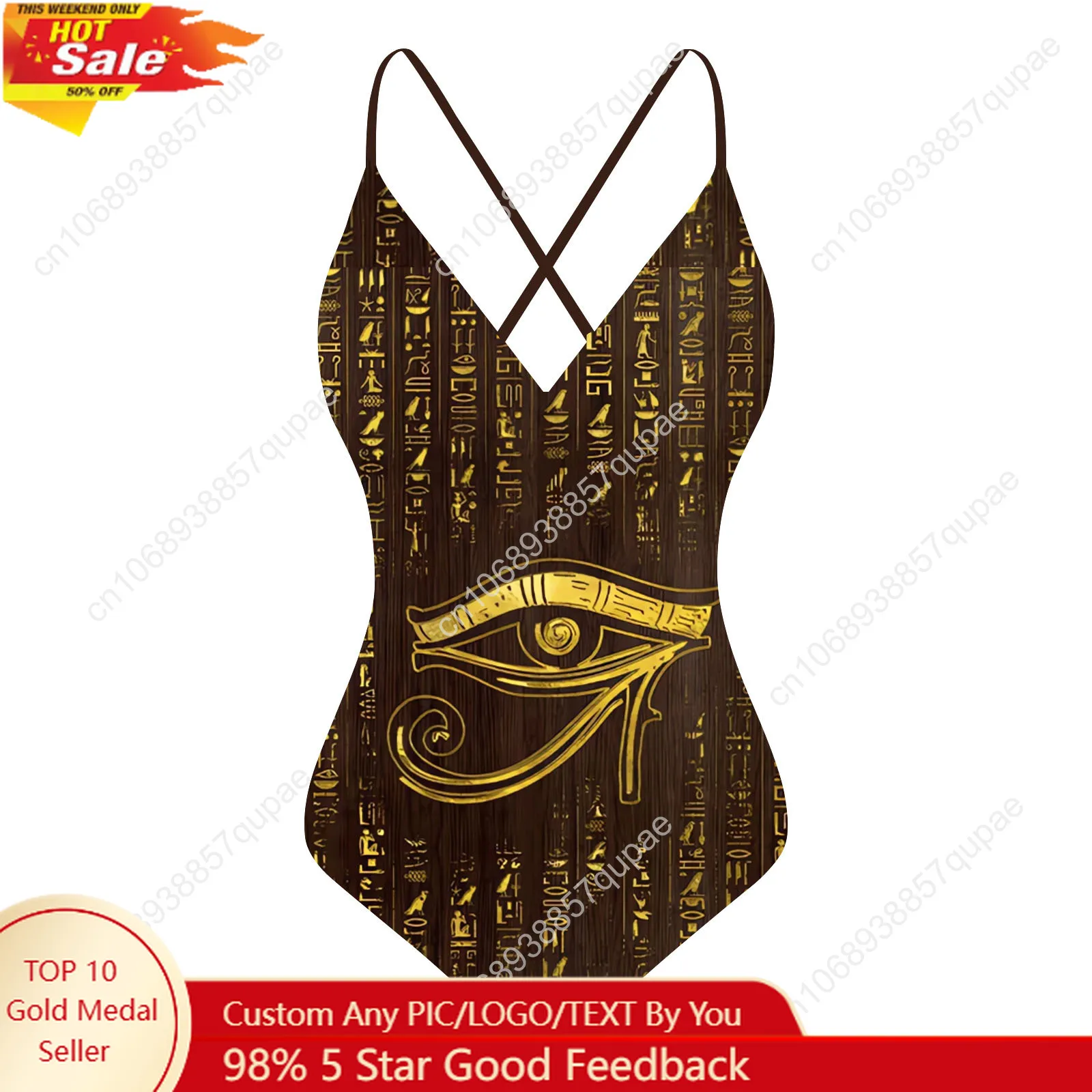 

Horus Egyptian God Eye of Egypt Custom V-neck Halter Back Swimsuit Womens Bathing Suits Bikini Beach Sexy Swimwear Beachwear