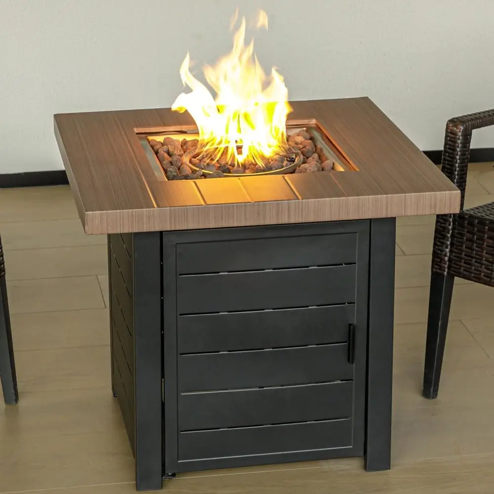 

28 Inch Propane ire Pit Table, Outdoor Gas ire Pits with Lid & Lava Rock, 50000 irt or Dinning, Party in Outside, Patio, Garden