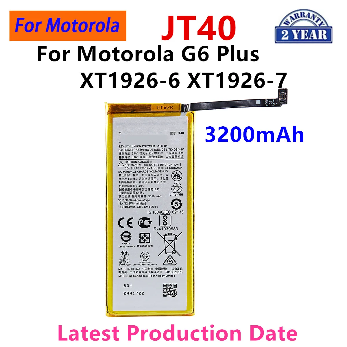 

100% Original JT40 3200mAh Battery For Motorola Moto G6 Plus G6P G6+ XT1926-6 XT1926-7 Mobile phone Batteries