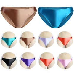 Women Sexy Gloosy Panties Sports Briefs Low Waist Underpants Oil Bikini Buttocks Solid Knickers Tights Casual Swimming Underwear