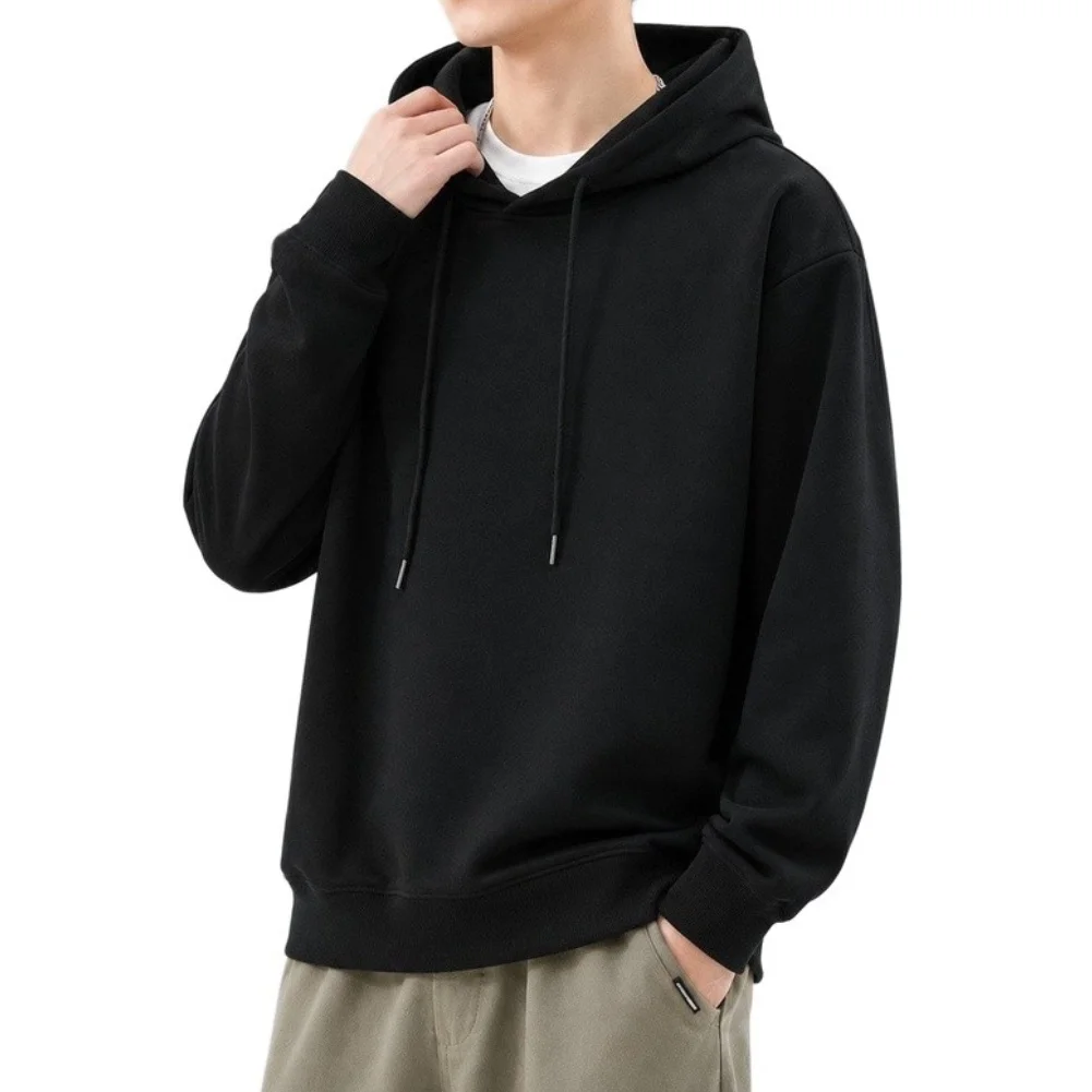 For Fitness Training Men Hooded Sweatshirt Solid Color Hoodie 96 Polyester 4 Spandex Long Sleeve Design Regular Clothing Length