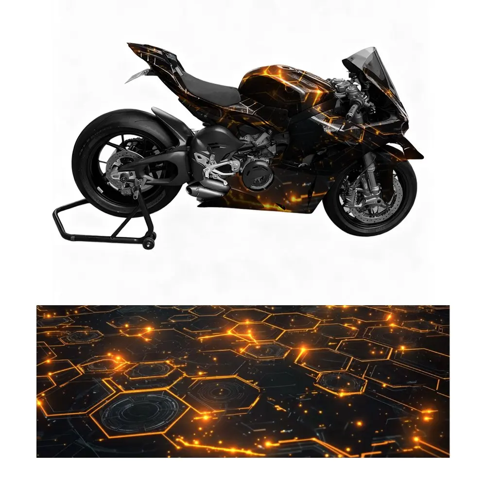 

Виниловая пленка для мотоцикла - самоклеящаяся, водонепроницаемая и устойчивая к царапинам, абстрактный шестиугольный узор, дизайн Rider Bicycle St