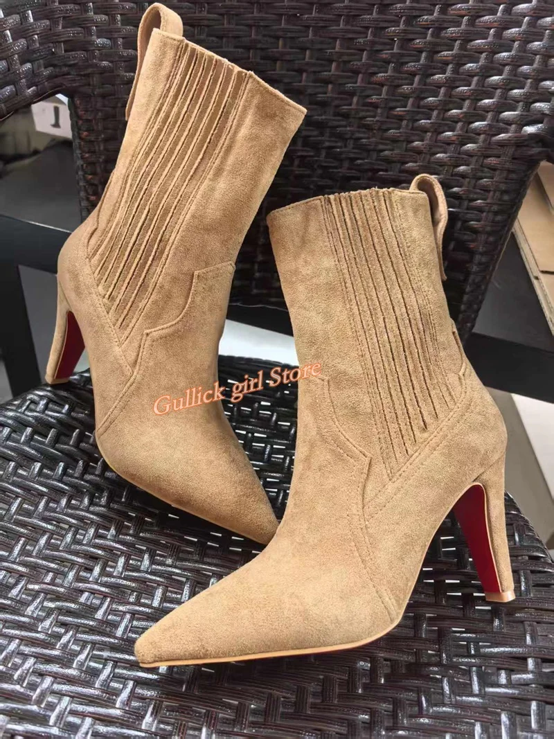 الجلد المدبوغ البني الكاحل الجوارب مثير مدبب تو الانزلاق على المدرج 2026 الشتاء الخريف الصورة الحقيقية اليدوية فستان أحذية رقيقة عالية الكعب #3