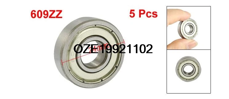 9mmx24mmx7mm 2 Shielded Design Deep Groove Rolling Ball Bearings 609ZZ 5pcs