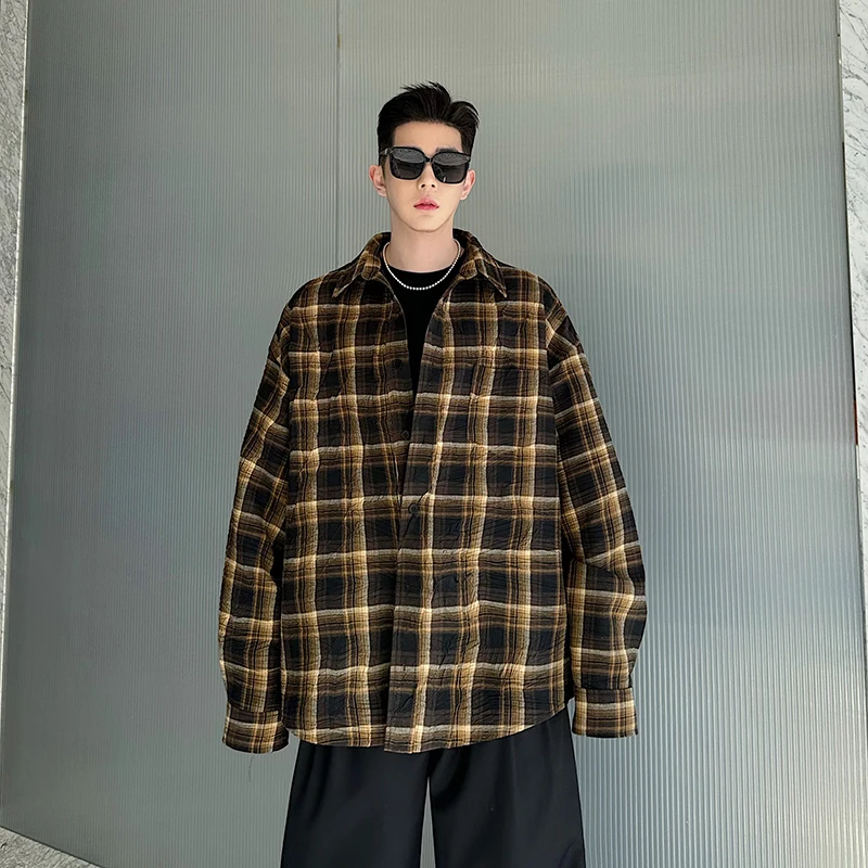 

Мужская рубашка в клетку в стиле ретро, весенне-осенняя, свободного кроя, верхняя одежда в стиле High Street, модная куртка Cleanfit, топ премиум-класса