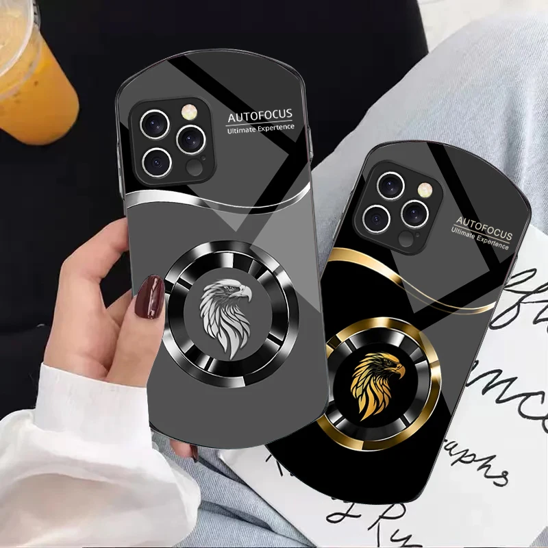 

Cartoon Eagle Head Pink For iPhone 16 15 14 Pro 13 Plus 12 mini 11 13Pro Max XR Xs X 7 8 6 Elliptical Tempered Glass Phone Case