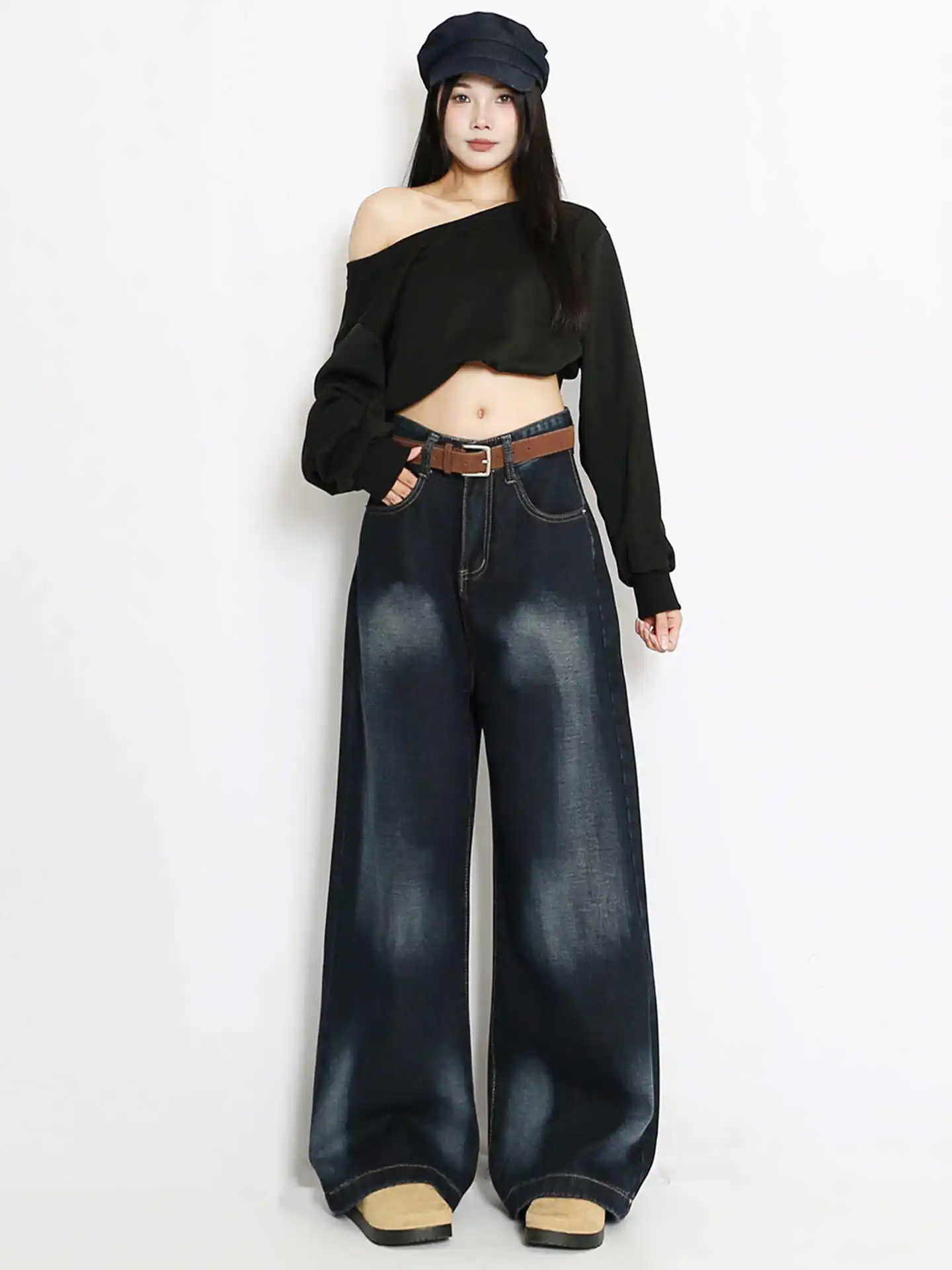 

Женские мешковатые джинсы Y2k, широкие джинсовые брюки в стиле Харадзюку, японский стиль 2000-х годов, прямые джинсовые длинные брюки, винтажная одежда