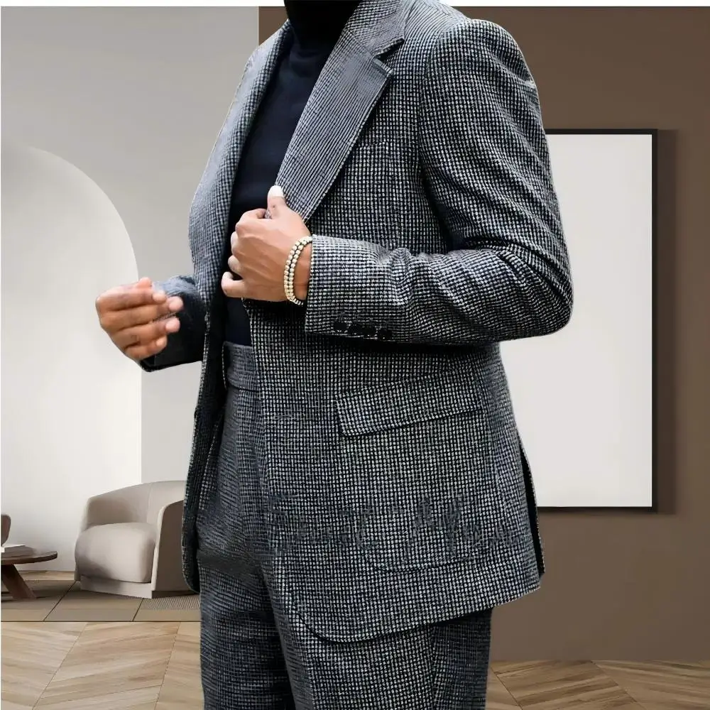 

Деловые мужские костюмы с узором «гусиные лапки», приталенный костюм из двух предметов, однобортный пиджак для выпускного вечера, свадьбы, смокинг, куртка, брюки по индивидуальному заказу