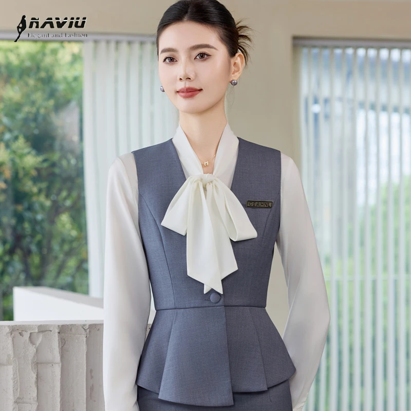 

NAVIU Gray Professional Vest Women High End Business Formal Fashion OL Temperament Slim Work Coat Black Navy Blue