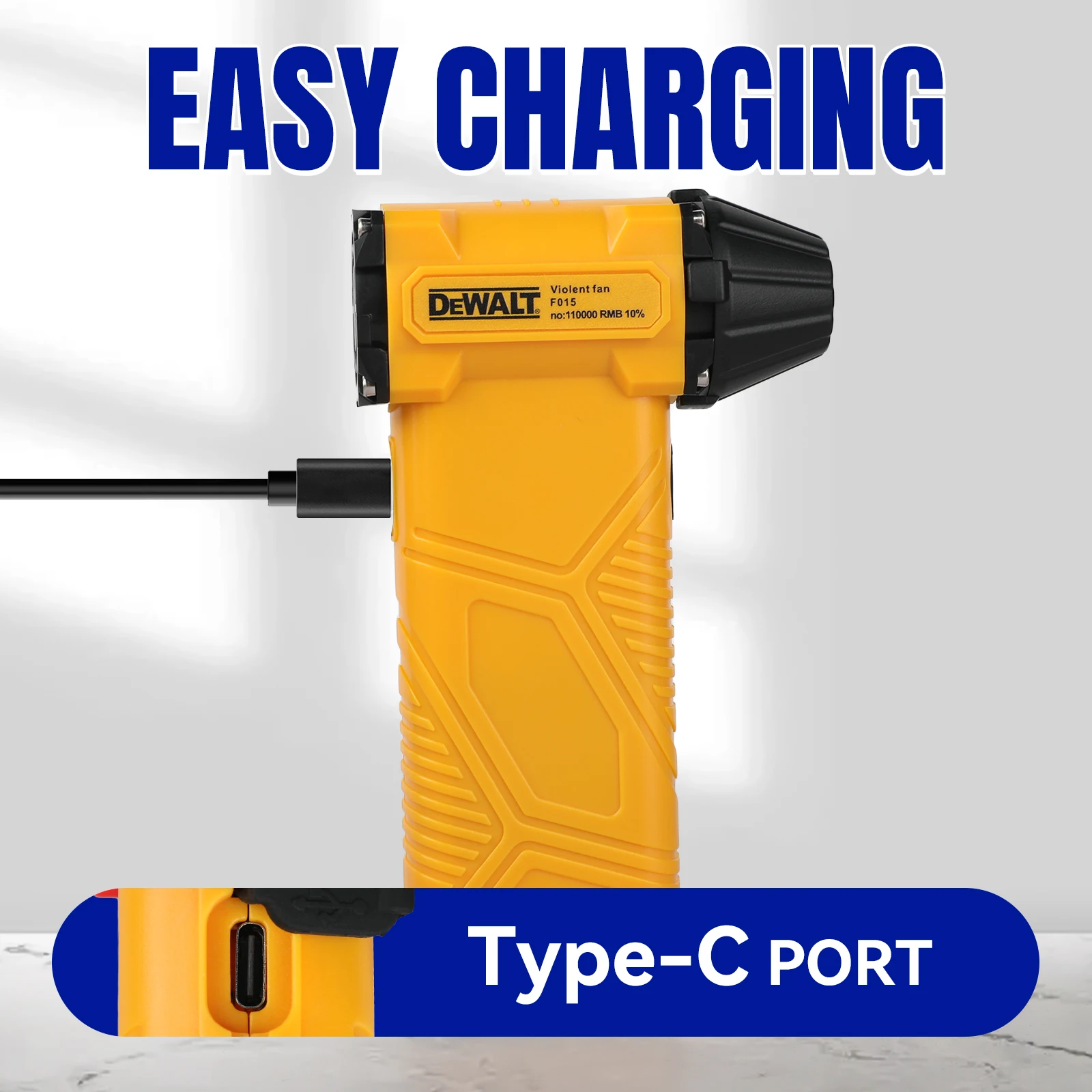 DEWALT Mini Electric Brushless Handheld Powerful Fan ，adjustable speed ，Rechargeable Type-C interface High-speed turbine fan