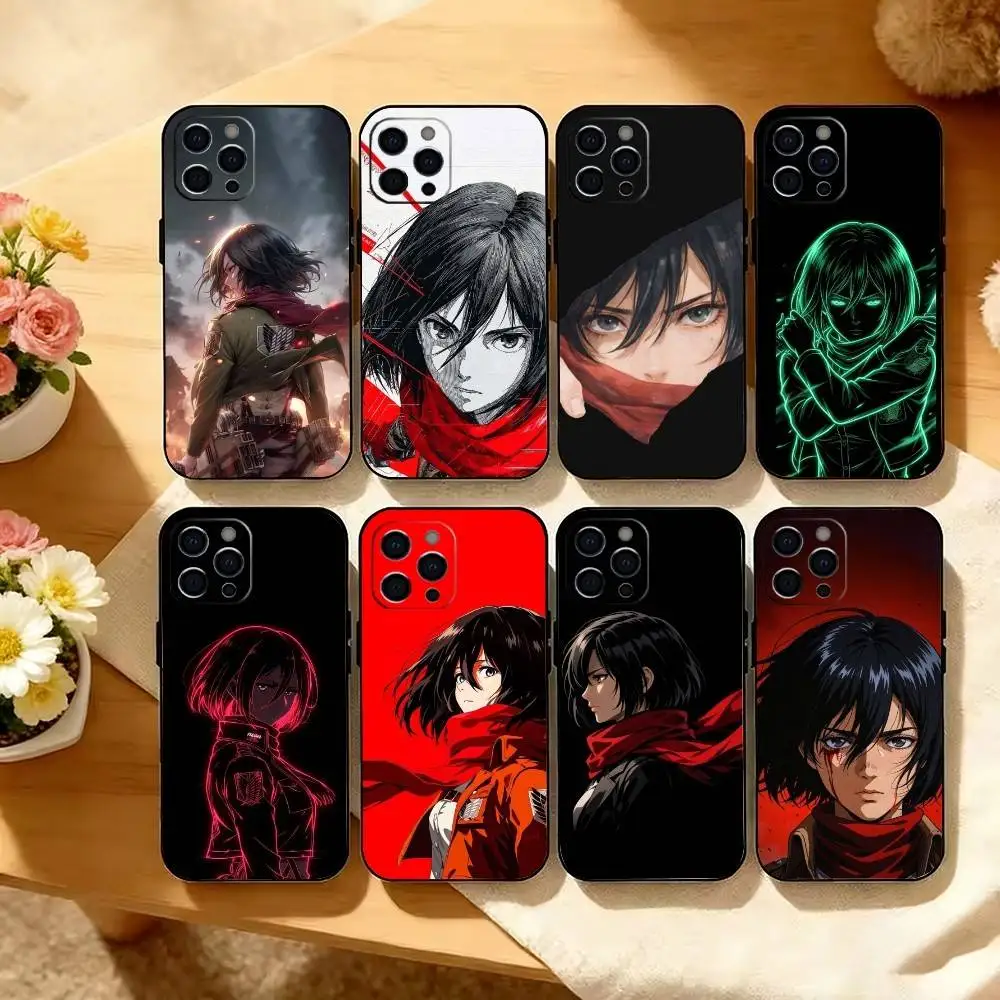 AOT M-Mikasa A-Ackerman Phone Case For iPhone 17,16,15,14,13,12,11 Plus,Pro Max,XS,Soft Silicone Black Cover