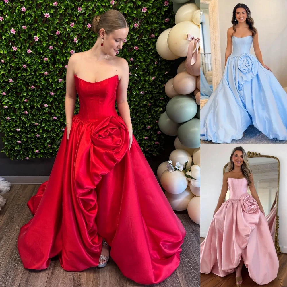 

High Low Prom Queen Dress 2k26 Corset Bubble Hem Red Rosette Long Ballgown Teen Lady Pageant Formal Evening Cocktail Party Gown