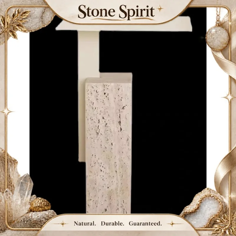 【Natural】French Wabi-Sabi Natural Beige Travertine Side Table, Designer Mini Coffee Table for Living Room, Sofa & Bedroom