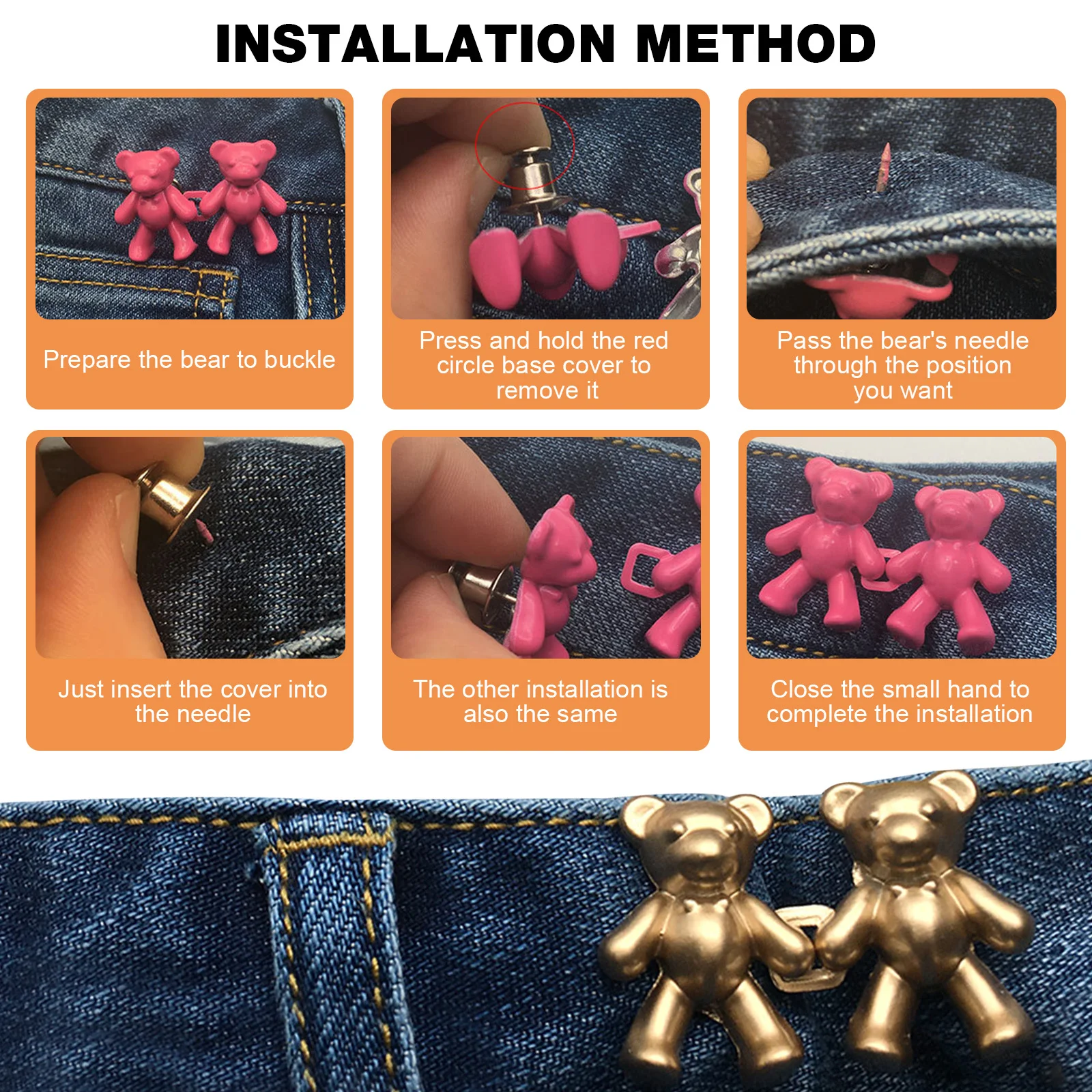 Bear Shaped Adjustable Jean Button Waist Buckle Snap Pants Buckle Extender Replacement Jeans Button Attacher Pins Reduce Waist