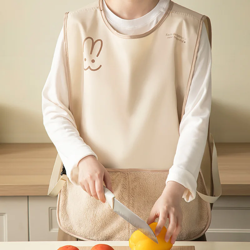 Apron Kitchen Household Waterproof and Oil-proof Hand-wipeable Waistcoat-style Sleeveless Coveralls for Dining and Cooking