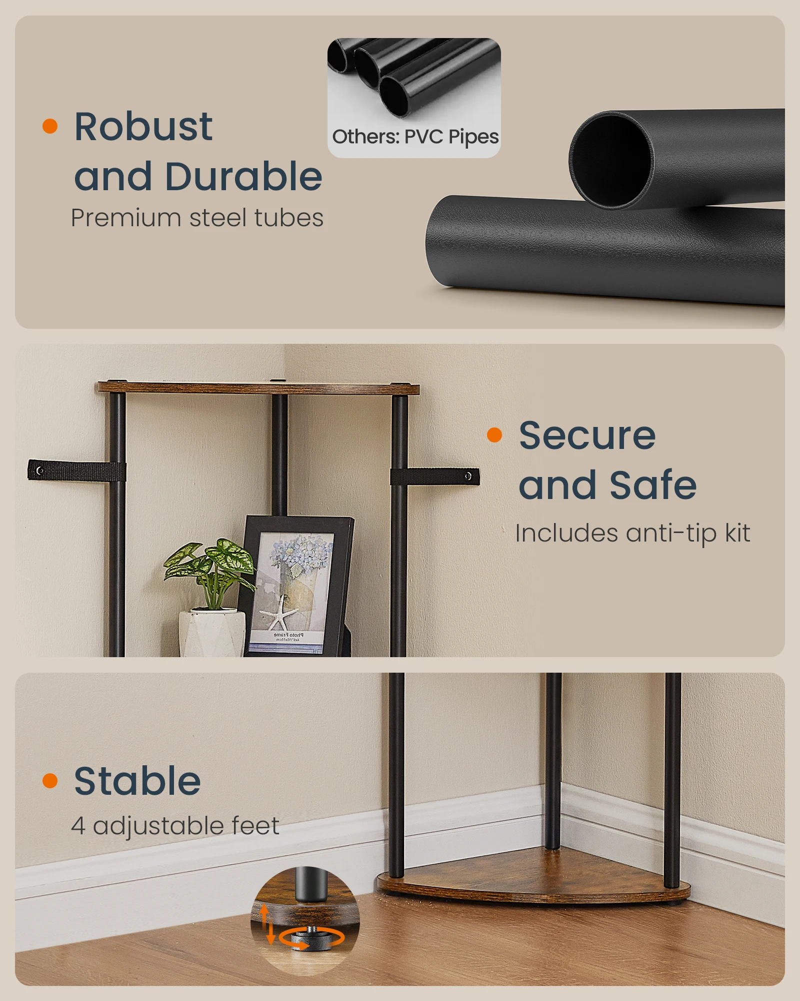 SONGMICS HOME Superfast Toolless Assembly, Corner Shelf Stand, 5-Tier Corner Standing Shelf, Living Room, Bedroom, Kitchen image 4