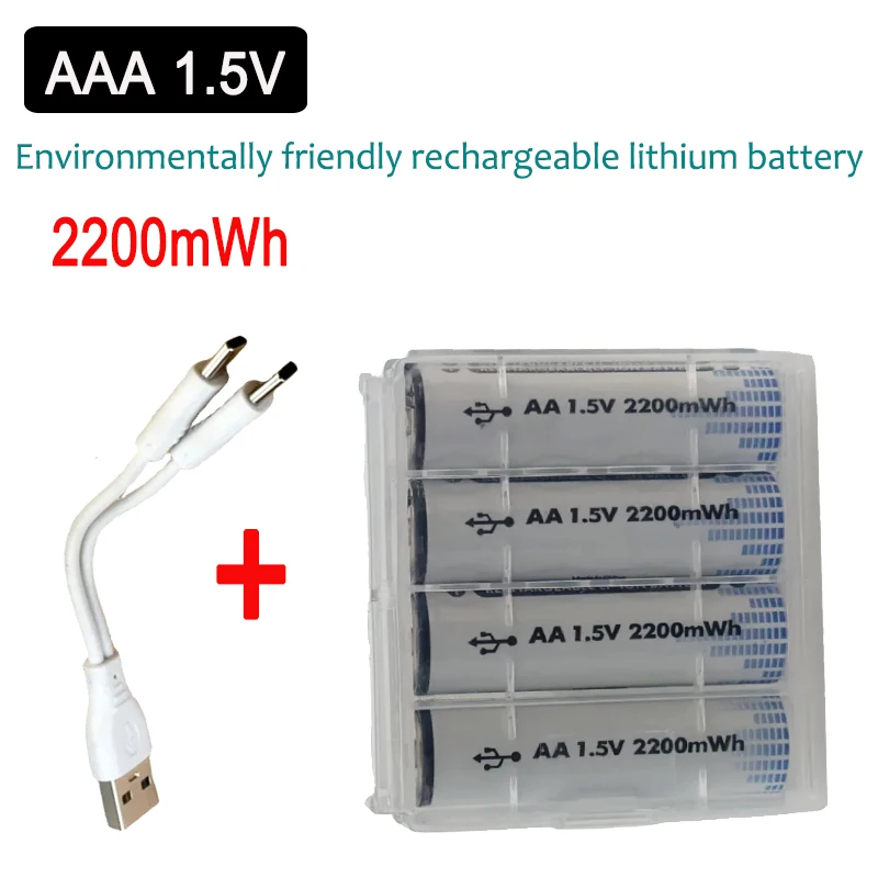 

AA 1.5V 2200mWh Rechargeable Lithium Battery Type C USB Charging, Suitable for Remote Control, Flashlight, Electric Toy etc